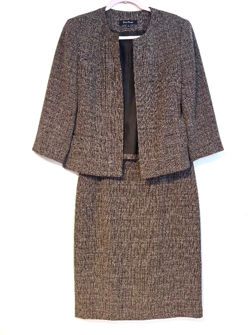 Evan Picone Matching Two Piece Skirt Set Blazer Skirt Brown Tan Twill Womens 6